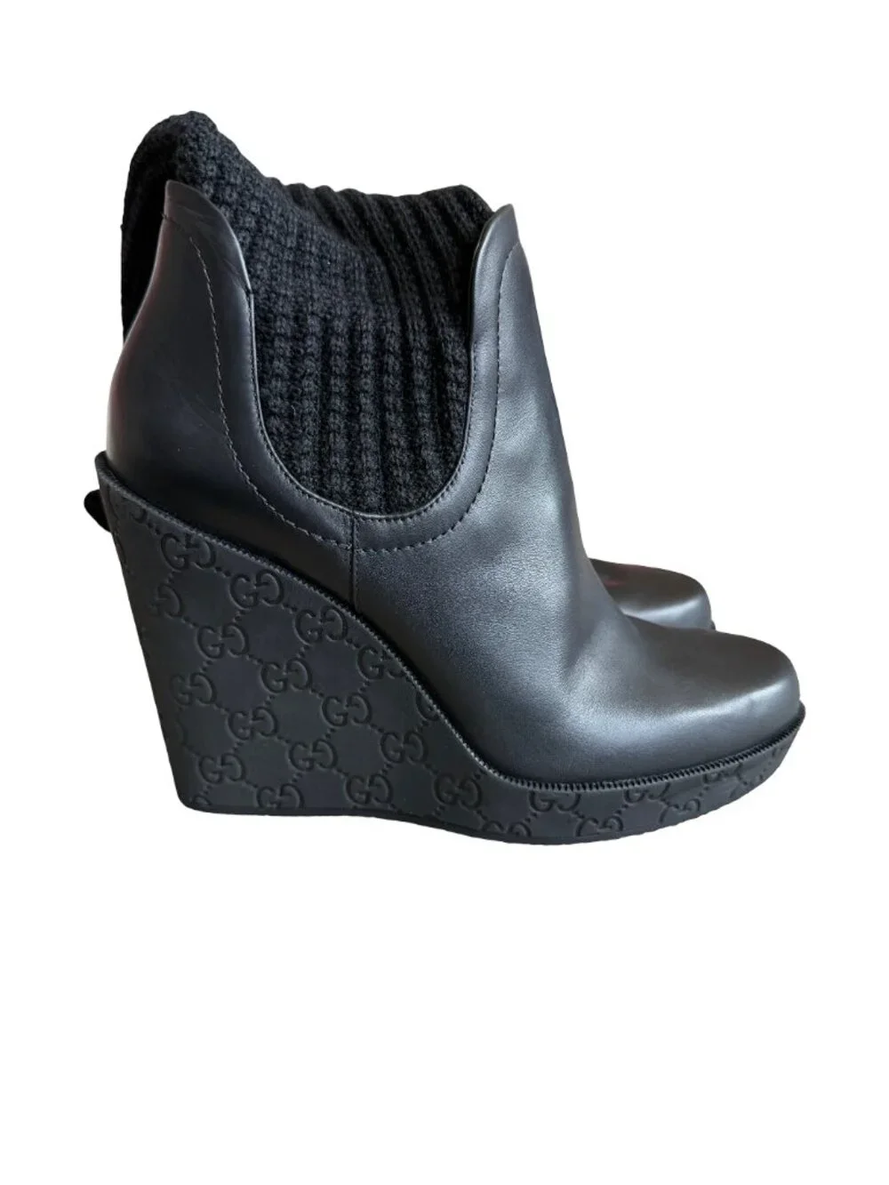 Gucci Aspen Wool Babylon Black Wool Knit Over the Knee Wedge Size 9.5 Women's